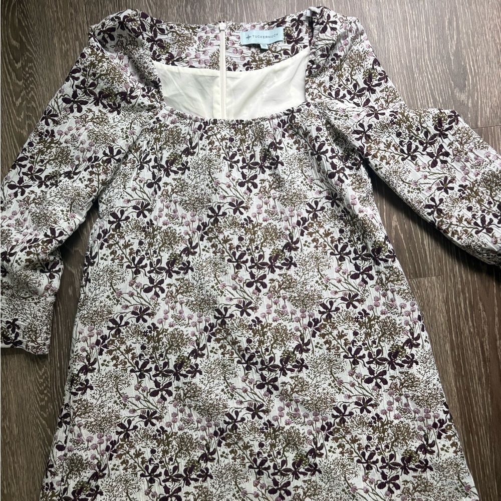 Tuckernuck Jacquard Lexie Dress with Purple and Olive Floral Pattern Size XS